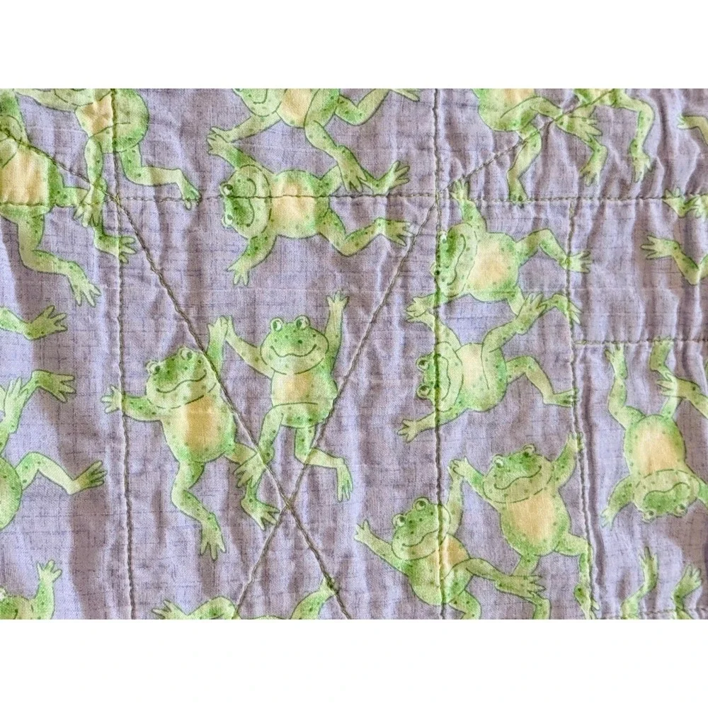 Handmade Quilted Baby Blanket Green  Frogs Polka Dot  34x25